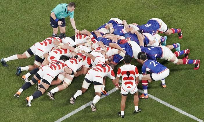 Bilder des Jahres 2019, Sport 09 September Sport Themen der Woche KW38 Rugby World Cup in Japan Japan players form a scrum during the first half of a Rugby World Cup Pool A match against Russia in Chofu, western Tokyo, on Sept. 20, 2019. 