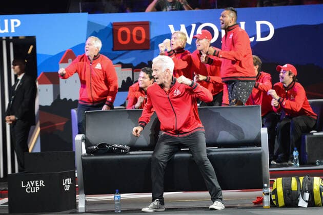September 20, 2019, Geneva, Switzerland: Team World during Jack Sock s singles match v. F. Fognini in the Laver Cup tennis event in Geneva Switzerland. Tennis 2019: Laver Cup Day 1 - ZUMAl132 20190920_zap_l132_015 Copyright: xChristopherxLevyx