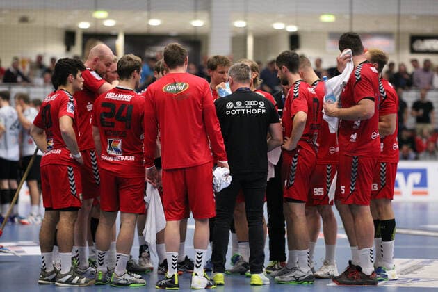 Time-out ASV Hamm Westfalen GER, Handball, 2 Bundesliga, ASV Hamm Westfalen vs. TV Emsdetten, 20 09 2019 Hamm Copyright: xEIBNER JanxStrohdiekx EP_JSK