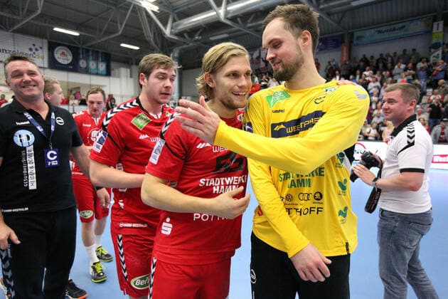 v l Marten Franke ASV Hamm Westfalen 55 , Felix Storbeck ASV Hamm Westfalen 1 GER, Handball, 2 Bundesliga, ASV Hamm Westfalen vs. TV Emsdetten, 20 09 2019 Hamm Copyright: xEIBNER JanxStrohdiekx EP_JSK