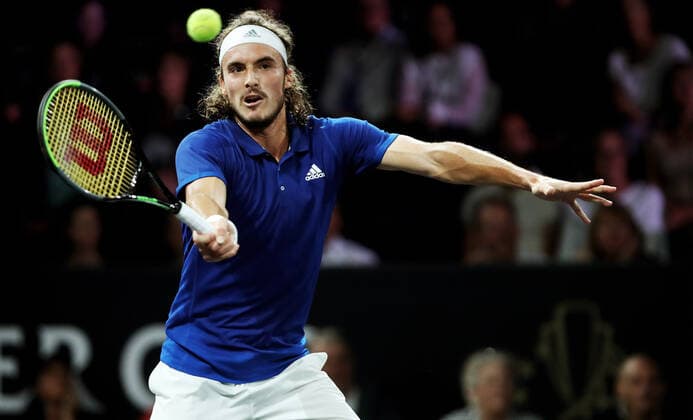 TENNIS - Laver Cup 2019 GENEVA,SWITZERLAND,20.SEP.19 - TENNIS - Laver Cup, Team Europe vs Team World. Image shows Stefanos Tsitsipas (GRE). GEPAxpictures xMatthiasxHauer