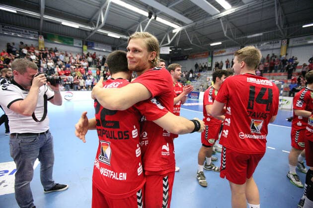 v l Vyron Papadopoulos ASV Hamm Westfalen 22 , Marten Franke ASV Hamm Westfalen 55 GER, Handball, 2 Bundesliga, ASV Hamm Westfalen vs TV Emsdetten, 20 09 2019 Hamm Copyright: xEIBNER JanxStrohdiekx EP_JSK