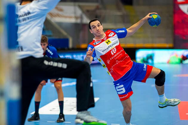 Bietigheim, Germany 25 August 2019 2 BL 19 20 SG BBM Bietigheim vs ThSV Eisenach vs li Goalkeeper Jonas Maier SG BBM Bietigheim , Ante Tokic Eisenach Bietigheim Egetrans Arena Baden Württemberg Germany
