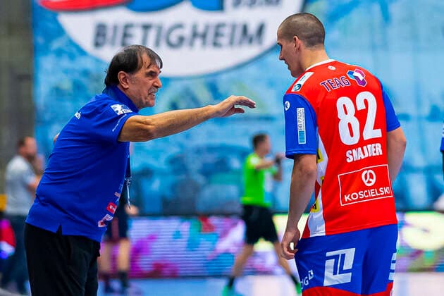 Bietigheim, Germany 25 August 2019 2 BL 19 20 SG BBM Bietigheim vs ThSV Eisenach vs li Trainer Sead Hasanefendic Eisenach , Ivan Snajder Eisenach Bietigheim Egetrans Arena Baden Württemberg Germany
