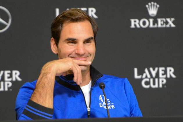 September 20, 2019, Geneva, Switzerland: ROGER FEDERER speaks with the media aftter his doubles match with A. Zverev in the Laver Cup tennis event in Geneva Switzerland. Tennis 2019: Laver Cup Day 1 - ZUMAl132 20190920_zap_l132_059 Copyright: xChristopherxLevyx