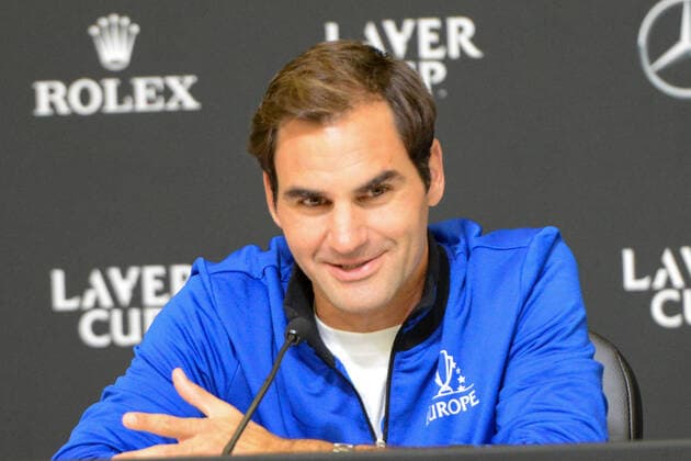 September 20, 2019, Geneva, Switzerland: ROGER FEDERER speaks with the media aftter his doubles match with A. Zverev in the Laver Cup tennis event in Geneva Switzerland. Tennis 2019: Laver Cup Day 1 - ZUMAl132 20190920_zap_l132_054 Copyright: xChristopherxLevyx