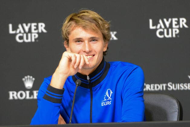 September 20, 2019, Geneva, Switzerland: Alexander Zverev speaks with the media after his doubles match with R. Federer in the Laver Cup tennis event in Geneva Switzerland. Tennis 2019: Laver Cup Day 1 - ZUMAl132 20190920_zap_l132_061 Copyright: xChristopherxLevyx