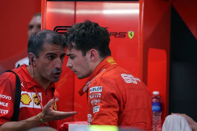 Photo4 LaPresse 21 09 2019 Singapore, Singapore Grand Prix Formula One Singapore 2019 In the pic: Charles Leclerc (MON) Scuderia Ferrari SF90 and Marc Gene (ESP), Test Driver Scuderia Ferrari  Copyright: xPhoto4 LaPressex
