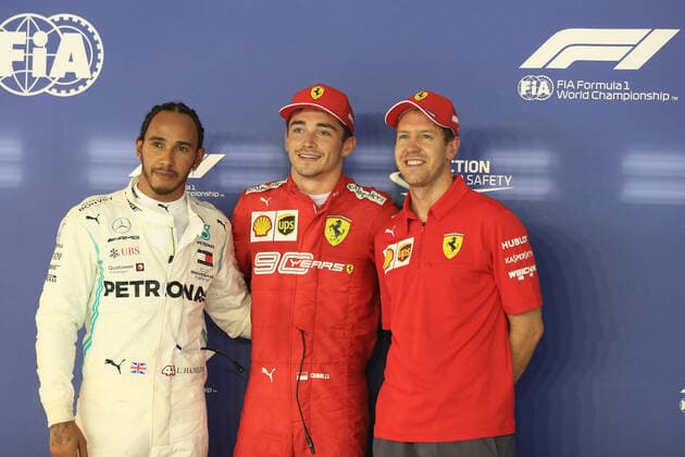 21st September 2019; The Marina Bay Circuit, Marina Bay, Singapore; Formula One, Qualifying Day; Pole winner Scuderia Ferrari, Charles Leclerc followed by Mercedes AMG Petronas Motorsport, Lewis Hamilton and Sebastian Vettel  ActionPlus12169713 Octane