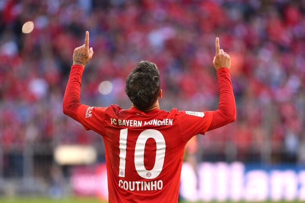 Bilder des Jahres 2019, Sport 09 September Sport Themen der Woche KW38 Sport Bilder des Tages Torjubel Philippe COUTINHO (Bayern Muenchen) nach Tor zjm 3-0, blickt in den Himmel, Jubel,Freude,Begeisterung, Aktion,Einzelbild,angeschnittenes Einzelmotiv,Halbfigur,halbe Figur.. Fussball 1. Bundesliga,5.Spieltag,Spieltag05, FC Bayern Muenchen M) - 1.FC Koeln (K) 4-0, am 21.09.2019 in Muenchen A L L I A N Z A R E N A, DFL REGULATIONS PROHIBIT ANY USE OF PHOTOGRAPHS AS IMAGE SEQUENCES AND OR QUASI-VIDEO. *** Goal celebration Philippe COUTINHO Bayern Muenchen after goal zjm 3 0, looks into the sky, celebration, joy, enthusiasm, action, single picture, cut single motif, half figure, half figure football 1 Bundesliga,5 Matchday,Matchday05, FC Bayern Muenchen M 1 FC Koeln K 4 0, on 21 09 2019 in Muenchen A L L I A N Z A R E N A, DFL REGULATIONS PROHIBIT ANY USE OF PHOTOGRAPHS AS IMAGE SEQUENCES AND OR QUASI VIDEO