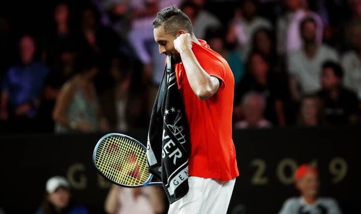TENNIS - Laver Cup 2019 GENEVA,SWITZERLAND,21.SEP.19 - TENNIS - Laver Cup, Team Europe vs Team World. Image shows the disappointment of Nick Kyrgios (AUS). GEPAxpictures xMatthiasxHauer