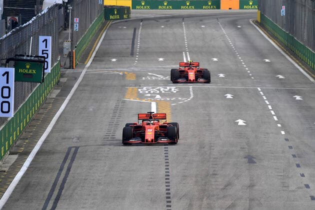 FORMULA 1 2019 SINGAPORE AIRLINES SINGAPORE GRAND PRIX 21 09 2019, Marina Bay Street Circuit, Singapore, FORMULA 1 2019 SINGAPORE AIRLINES SINGAPORE GRAND PRIX, pictured Sebastian Vettel GER 5 , Scuderia Ferrari Mission Winnow, Charles Leclerc MCO 16 , Scuderia Ferrari Mission Winnow nordphotoxBratic nph00250