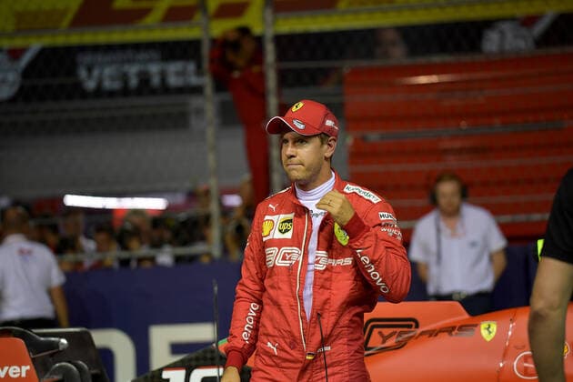 FORMULA 1 2019 SINGAPORE AIRLINES SINGAPORE GRAND PRIX 21 09 2019, Marina Bay Street Circuit, Singapore, FORMULA 1 2019 SINGAPORE AIRLINES SINGAPORE GRAND PRIX, in the picture pole position for Charles Leclerc MCO 16 , Scuderia Ferrari Mission Winnow, 2 starting places for Lewis Hamilton GB 44 , Mercedes AMG Petronas Motorsport, 3 starting places for Sebastian Vettel GER 5 , Scuderia Ferrari Mission Winnow nordphotoxBratic nph00250