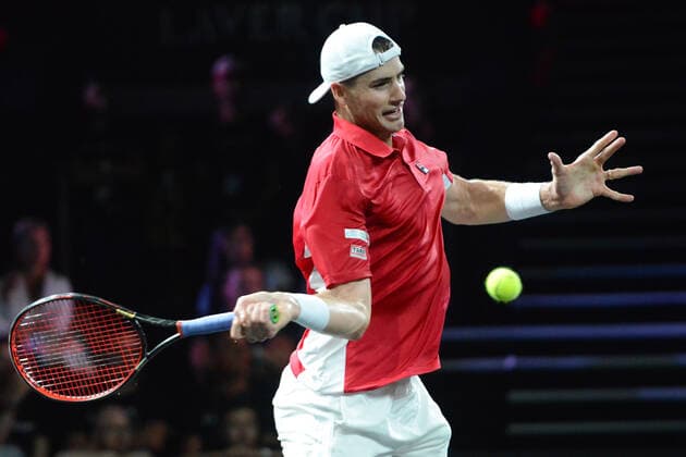 September 21, 2019, Geneva, Switzerland: JOHN ISNER of the United States in his match v. A. Zverev in the Laver Cup tennis event in Geneva Switzerland. Tennis 2019: Laver Cup: Day 2 - ZUMAl132 20190921_zap_l132_003 Copyright: xChristopherxLevyx