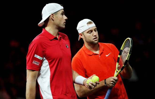 TENNIS - Laver Cup 2019 GENEVA,SWITZERLAND,22.SEP.19 - TENNIS - Laver Cup, Team Europe vs Team World. Image shows John Isner (USA) and Jack Sock (USA). GEPAxpictures xMatthiasxHauer