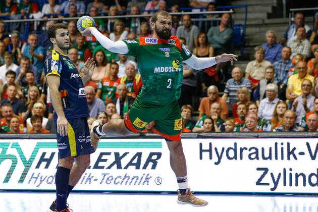 22 09 2019, xtgx, Handball Liqui Moly HBL, SC Magdeburg Rhein Neckar Loewen emspor, v l Zeljko Musa Magdeburg, 2 scores goal, goal scorer, scores goal, scores goal GETEC Arena