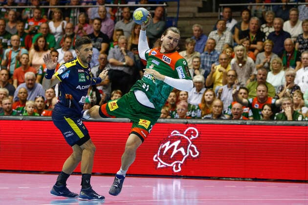 22 09 2019, xtgx, Handball Liqui Moly HBL, SC Magdeburg Rhein Neckar Loewen emspor, v l Erik Schmidt Magdeburg, 21 scores goal, scorer, scored goal, scores the goal GETEC Arena