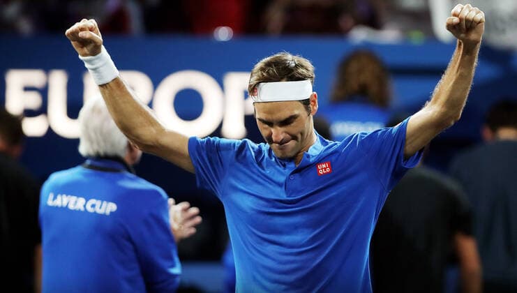 TENNIS - Laver Cup 2019 GENEVA,SWITZERLAND,22.SEP.19 - TENNIS - Laver Cup, Team Europe vs Team World. Image shows the rejoicing of Roger Federer (SUI). GEPAxpictures xMatthiasxHauer