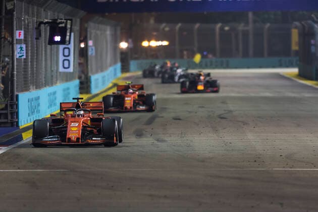 22nd September 2019; The Marina Bay Circuit, Marina Bay, Singapore; Formula One, Race Day; The number 5 Scuderia Ferrari driver Sebastian Vettel during the race  ActionPlus12170665 StephenxBlackberry