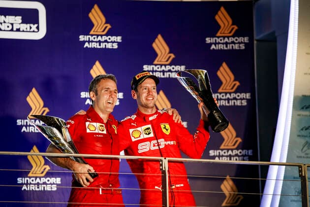 Motorsports: FIA Formula One World Championship, WM, Weltmeisterschaft 2019, Grand Prix of Singapore, Inaki Rueda (Scuderia Ferrari Mission Winnow), 5 Sebastian Vettel (GER, Scuderia Ferrari Mission Winnow), Singapore Singapore