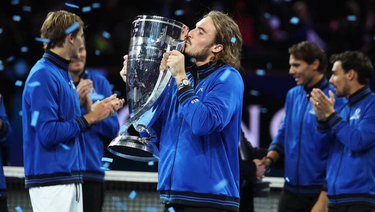 TENNIS - Laver Cup 2019 GENEVA,SWITZERLAND,22.SEP.19 - TENNIS - Laver Cup, Team Europe vs Team World. Image shows Stefanos Tsitsipas (GRE). GEPAxpictures xMatthiasxHauer