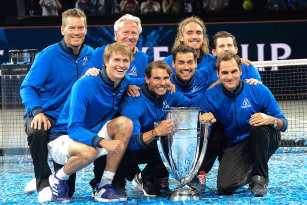 September 22, 2019, Geneva, Switzerland: Team Europe with the Laver Cup trophy after winning the Laver Cup tennis event in Geneva Switzerland. Tennis 2019: Laver Cup Day 3 - ZUMAl132 20190922_zap_l132_038 Copyright: xChristopherxLevyx