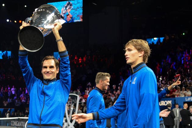 September 22, 2019, Geneva, Switzerland: ROGER FEDERER with the Laver Cup trophy after Team Europe won the Laver Cup tennis event in Geneva Switzerland. Tennis 2019: Laver Cup Day 3 - ZUMAl132 20190922_zap_l132_040 Copyright: xChristopherxLevyx
