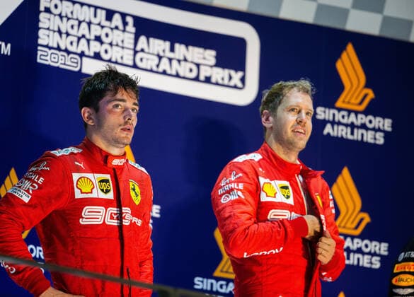 Sport Bilder des Tages Motorsports: FIA Formula One World Championship, WM, Weltmeisterschaft 2019, Grand Prix of Singapore, 16 Charles Leclerc (MCO, Scuderia Ferrari Mission Winnow), 5 Sebastian Vettel (GER, Scuderia Ferrari Mission Winnow), Singapore Singapore