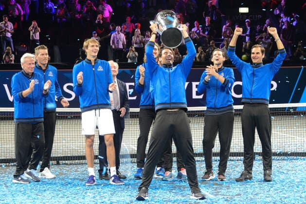 September 22, 2019, Geneva, Switzerland: Team Europe with the Laver Cup trophy after winning the Laver Cup tennis event in Geneva Switzerland. Tennis 2019: Laver Cup Day 3 - ZUMAl132 20190922_zap_l132_042 Copyright: xChristopherxLevyx