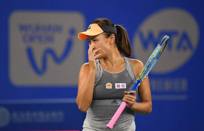 (190923) -- WUHAN, Sept. 23, 2019 -- Peng Shuai of China reacts during the women s singles first round match between Garbine Muguruza of Spain and Peng Shuai of China at the 2019 WTA, Tennis Damen Wuhan Open tennis tournament in Wuhan of central China s Hubei Province, Sept. 23, 2019. ) (SP)CHINA-WUHAN-WTA-TENNIS-WUHAN OPEN (CN) ChengxMin 