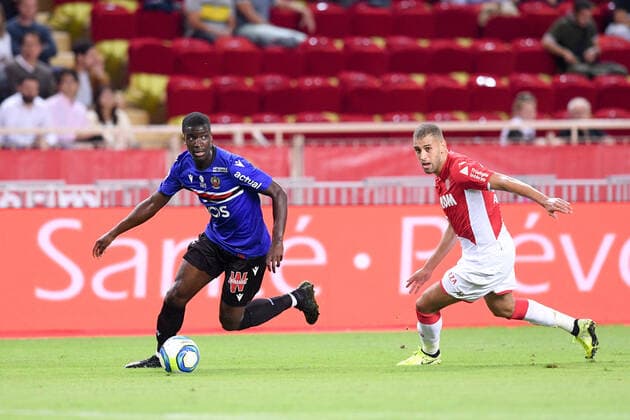 20 ISLAM SLIMANI (MONA) - 02 STANLEY NSOKI (NICE) FOOTBALL : Monaco vs Nice - Ligue 1 Conforama - 24 09 2019 FEP Panoramic 