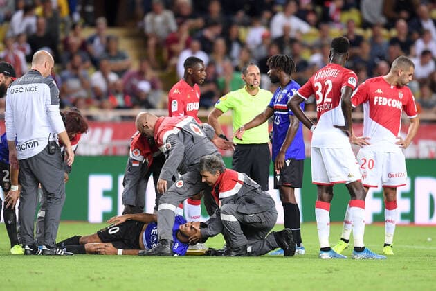 BLESSURE - 10 ADAM OUNAS (NICE) FOOTBALL : Monaco vs Nice - Ligue 1 Conforama - 24 09 2019 FEP Panoramic 