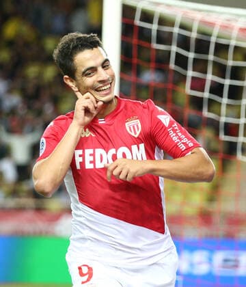 (190925) -- FONTVIEILLE, Sept. 25, 2019 (Xinhua) -- Wissam Ben Yedder of Monaco celebrates his goal during a French Ligue 1 match against Nice in Fontvieille, Monaco, Sept. 24, 2019. (Photo by Serge Haouzi Xinhua) (SP)MONACO-FONTVIEILLE-SOCCER-FRENCH LIGUE 1-MONACO VS NICE 