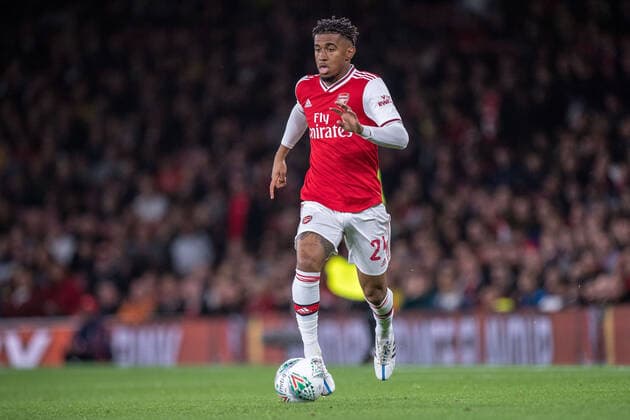 LONDON, ENGLAND - SEPTEMBER 24: Reiss Nelson of Arsenal FC control ball during the Carabao Cup Third Round match between Arsenal FC and Nottingham Forrest at Emirates Stadium on September 24, 2019 in London, England. (Photo by Sebastian Frej) SPO, SOC, FOC  Copyright: xSebastianxFrej
