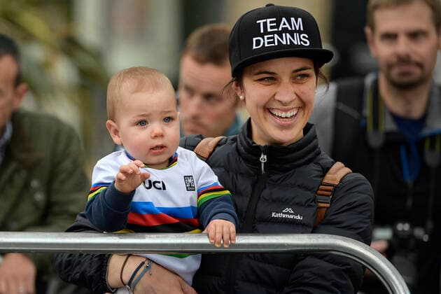 Australian Rohan Dennis wife Melissa Hoskins and their son pictured during the Men Elite Individual Time Trial at the UCI Road World Championships cycling in Harrogate, North Yorkshire, United Kingdom, Wednesday 25 September 2019. The Worlds are taking place from 21 to 29 September. YORICKxJANSENS  x05671419x
