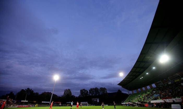 Reutlingen , Football Oberliga S, SV Reutlingen vs VfB Stuttgart II , Floodlight and evening atmosphere in the stadium at the kreuzeiche