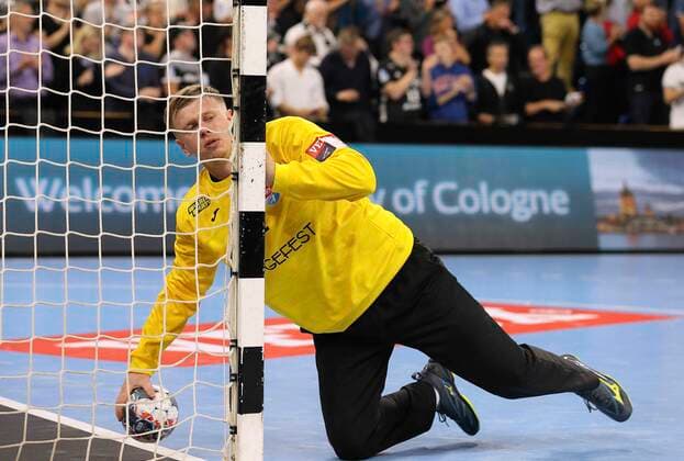 Photo Loser Brest , Goalkeeper Ivan Matskevich on the ground Handball Mens Champions League at Mi 25 09 2019 THW Kiel HC Meshkov Brest 31 23