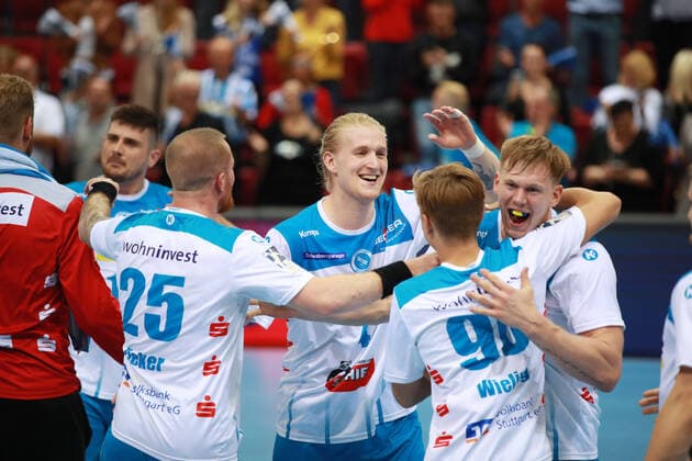 Jubilation at TVB 1898 Stuttgart TVB 1898 Stuttgart HC Erlangen, DHB Cup, 1 8 Final on 25 09 2019 Stuttgart Copyright: xEIBNER Benjamin_Laux EP_BLU