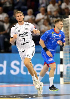 Photo Goal celebration at Magnus Landin Kiel Handball Men Champions League at Mi 25 09 2019 THW Kiel HC Meshkov Brest 30 23