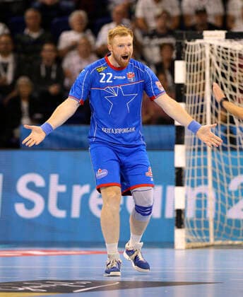 Photo skeptical face at Viachaslau Shumak Brest Handball Men Champions League at Mi 25 09 2019 THW Kiel HC Meshkov Brest 30 23