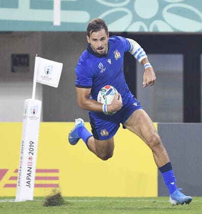 Rugby World Cup in Japan: Italy v Canada Mattia Bellini of Italy runs with the ball on his way to scoring a try during the second half of a Rugby World Cup Pool B match against Canada on Sept. 26, 2019, in Fukuoka, southwestern Japan. 