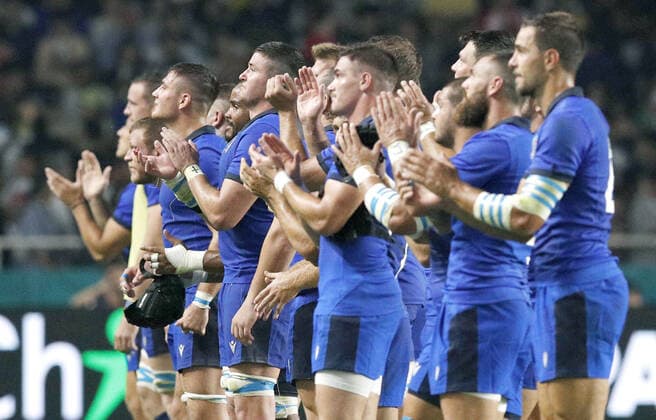 Rugby World Cup in Japan: Italy v Canada Italy players acknowledge the crowd after their 48-7 victory against Canada in a Rugby World Cup Pool B match on Sept. 26, 2019, in Fukuoka, southwestern Japan. 
