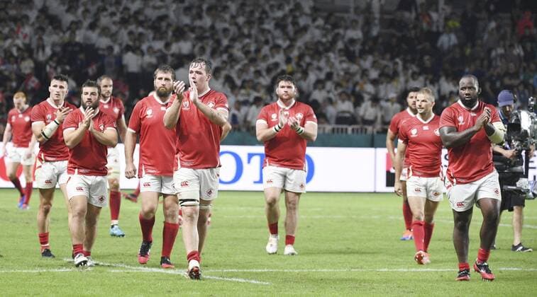 Rugby World Cup in Japan: Italy v Canada Canada players react after their 48-7 loss to Italy in a Rugby World Cup Pool B match on Sept. 26, 2019, in Fukuoka, southwestern Japan. 