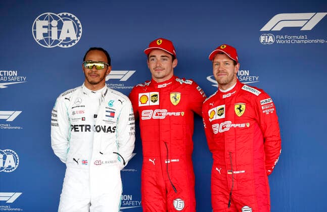 Motorsports: FIA Formula One World Championship, WM, Weltmeisterschaft 2019, Grand Prix of Russia, 44 Lewis Hamilton (GBR, Mercedes AMG Petronas Motorsport), 16 Charles Leclerc (MCO, Scuderia Ferrari Mission Winnow), 5 Sebastian Vettel (GER, Scuderia Ferrari Mission Winnow), Sochi Russia