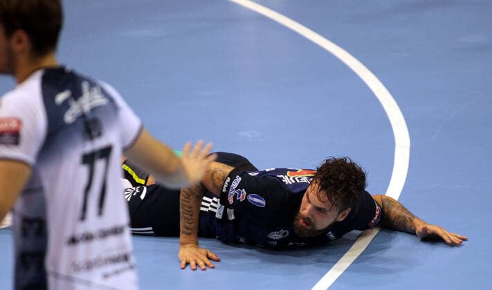 28.09.2019 Szeged(Hungary) MOL Pick Szeged-SG Flensburg-Handewitt EHF Champions League men s handball Bogdan Radivojevic(R)MOL Pick Szeged during match : 