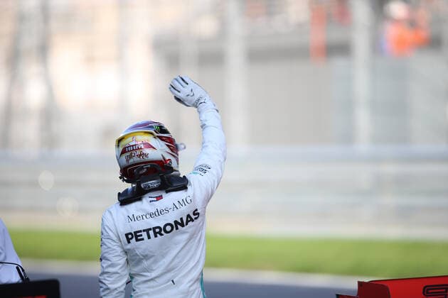 Photo4 LaPresse 28 09 2019 Sochi, Russia Grand Prix Formula One Russia 2019 In the pic: Qualifying celebration, Lewis Hamilton (GBR) Mercedes AMG F1 W10 EQ Power  Copyright: xPhoto4 LaPressex