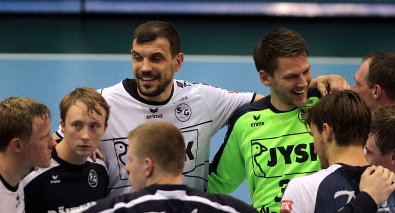 28.09.2019 Szeged(Hungary) MOL Pick Szeged-SG Flensburg-Handewitt EHF Champions League men s handball Michal Jurecki(3L),Torbjoern Bergerud(4L) SG Flensburg-Handewitt after match : 