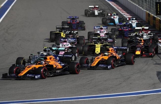 SOCHI, RUSSIA â€“ SEPTEMBER 29, 2019: Race cars during the 2019 Formula One Russian Grand Prix at the Sochi Autodrom racing circuit. Sergei Fadeichev TASS  TS0BCCA7