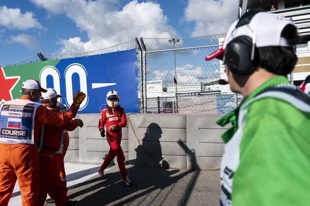 September 29, 2019, Sochi, Russia: SEBASTIAN VETTEL of Scuderia Ferrari retires from the Formula 1 Russian Grand Prix at Sochi Autodrom in Sochi, Russia. 2019 Formula 1 Russian Grand Prix - Hamilton wins - ZUMAg147 20190929_zap_g147_003 Copyright: xJamesxGasperottix