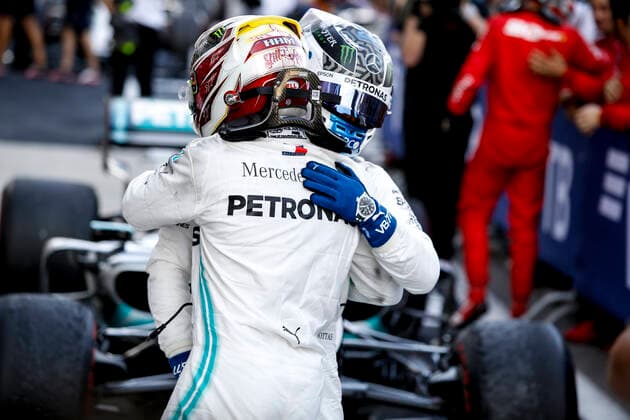 Motorsports: FIA Formula One World Championship, WM, Weltmeisterschaft 2019, Grand Prix of Russia, 44 Lewis Hamilton (GBR, Mercedes AMG Petronas Motorsport), 77 Valtteri Bottas (FIN, Mercedes AMG Petronas Motorsport), Sochi Russia